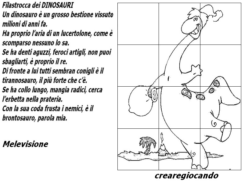 LA FILASTROCCA DEL DINOSAURO (da colorare con cappello Natalizio e da  comporre a puzzle, anche per bigliettini) * Crearegiocando