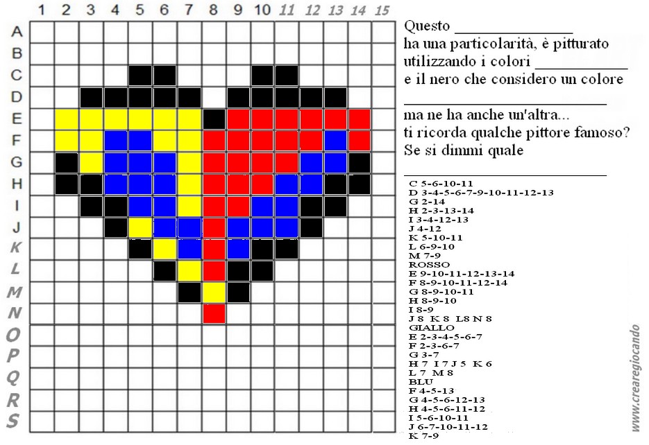 Mondrian Cuore In Pixel Art Colori Primari Verifica Crearegiocando